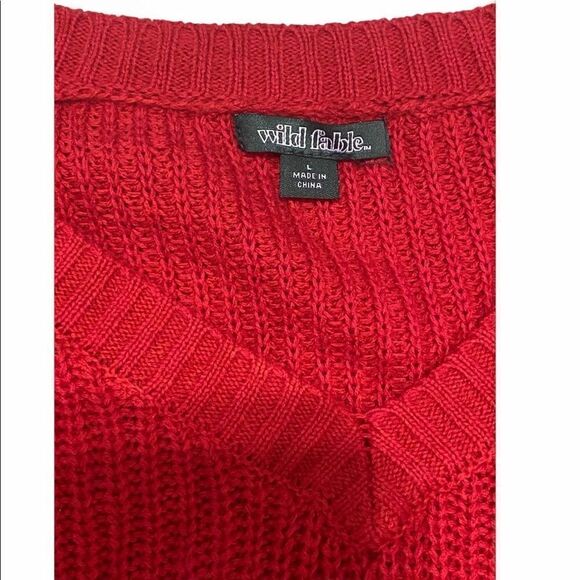 Wild Fable Sweater Cropped Knit‎ Long Sleeve V-Neck Pullover Red Large - Picture 3 of 13